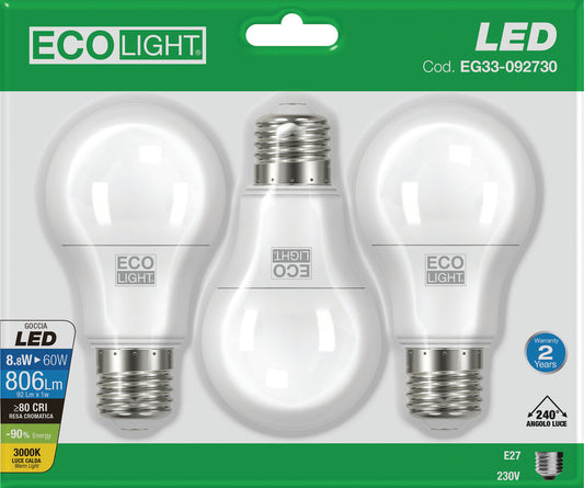 Lampadine Ecolight LED E27 – GO.9W N.confezione da 3 pezzi