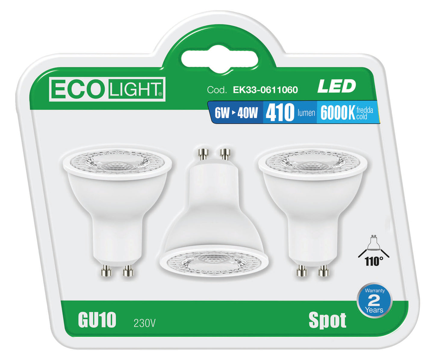 Lampadine Ecolight LED – GU10SP.6W F.confezione da 3 pezzi