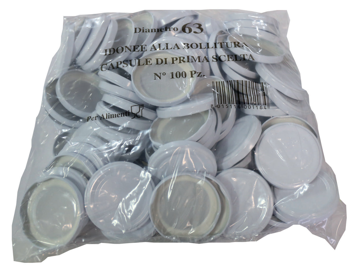 Tappi Vasi Vetro – Bianco confezione da 100 pezzi 63 mm