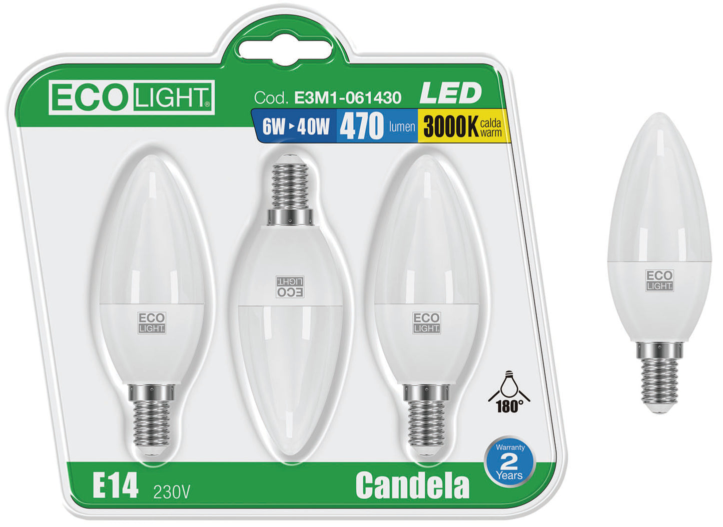 Lampadine Ecolight LED E14 – OL.8W N.confezione da 3 pezzi