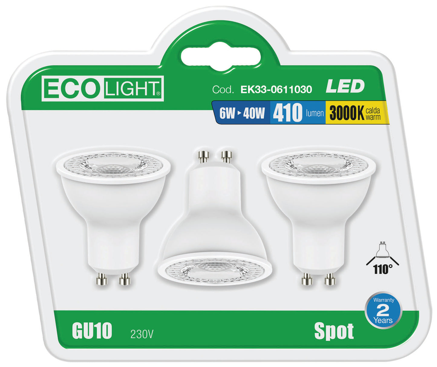 Lampadine Ecolight LED – GU10 SP6W N.confezione da 3 pezzi