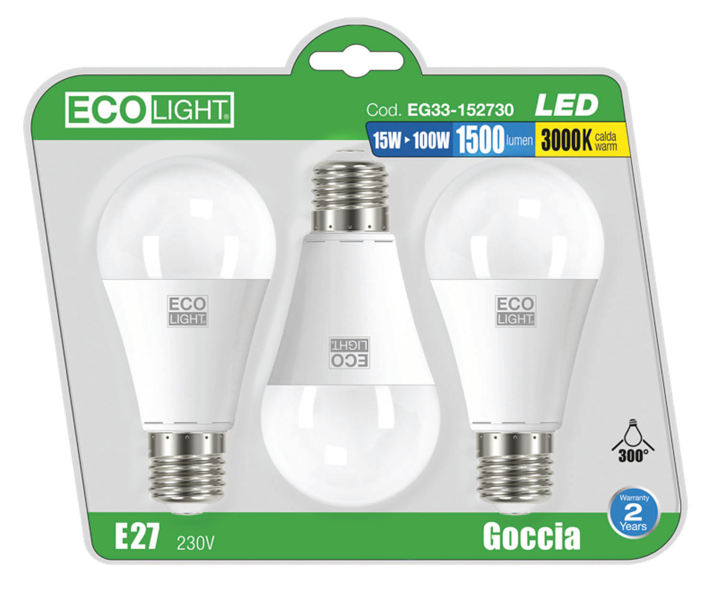 Lampadine Ecolight LED E27 – GO15W C.confezione da 3 pezzi