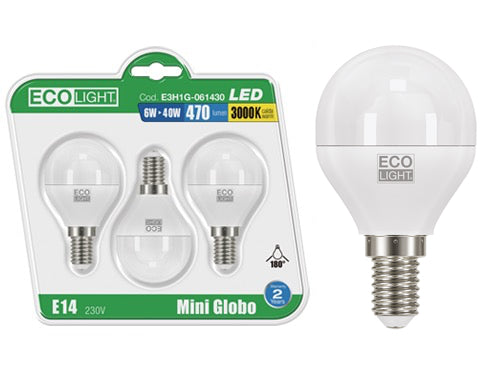 Lampadine Ecolight LED – E14M/GL8W N.confezione da 3 pezzi