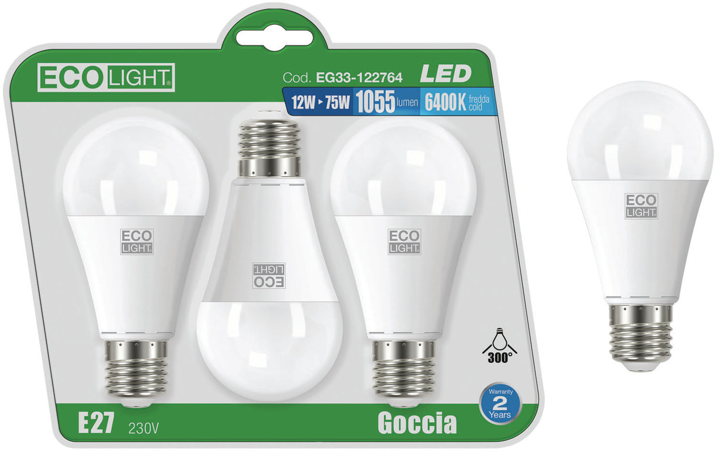 Lampadine Ecolight LED E27 – GO.11W F.confezione da 3 pezzi